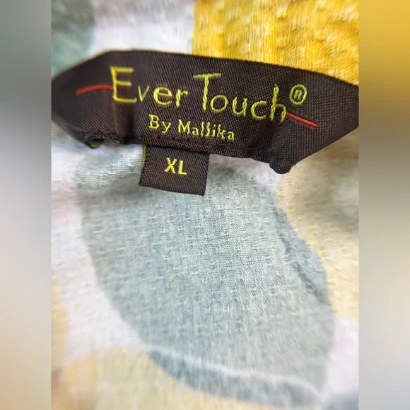 Ever Touch by Malika Lemon Print Shirt Dress XL Textured Button Front - Picture 2 of 9
